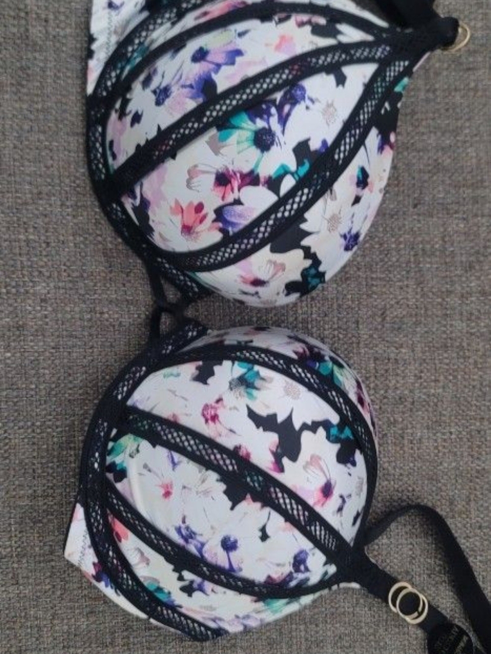 Victoria's Secret Floral White Multi-Color Lace-Trim Push-Up Bra